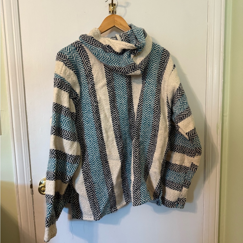 Blue and White Striped Baja Hoodie Medium - Picture 3 of 10